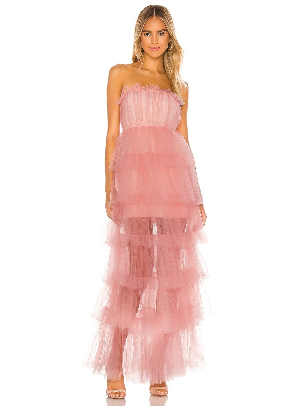 Lovers + Friends Pink Tulle Strapless Gown REVOLVE NWT Medium Retail $329